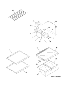 Shelves Diagram and Parts List for FFTR18D2PB6  Frigidaire Refrigerator