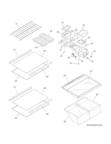 Shelves Diagram and Parts List for 25360319410  Kenmore Refrigerator