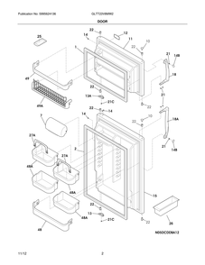 Door Diagram and Parts List for GLTT23V8MW2  Frigidaire Refrigerator