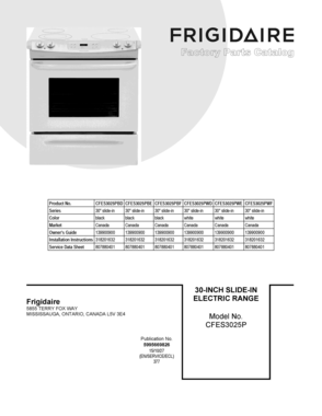01 - COVER SHEET Diagram and Parts List for CFES3025PBE  Frigidaire Range