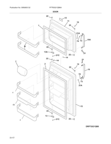Door Diagram and Parts List for FFTR2021QB6A  Frigidaire Refrigerator