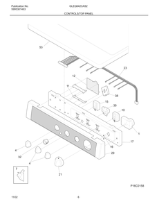 Controls/Top Panel Diagram and Parts List for GLEQ642CAS2  Frigidaire Dryer