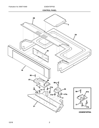 Control Panel Diagram and Parts List for E30EW75PPSD  Frigidaire Wall Oven