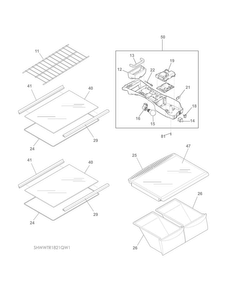 Shelves Diagram and Parts List for WWTR1821QW3  Westinghouse Refrigerator