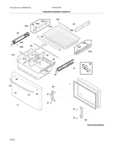 Freezer Drawer, Baskets Diagram and Parts List for FFHN2740PSAA  Frigidaire Refrigerator