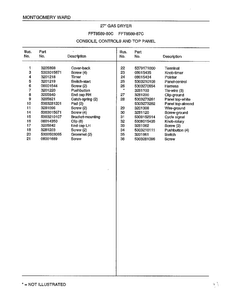 Console, Controls And Top Panel Page 2 Diagram and Parts List for 8589-80C  Frigidaire Dryer