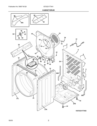 Cabinet/drum Diagram and Parts List for EFDG317TIW1  Frigidaire Dryer