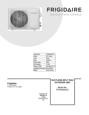 01 - COVER SHEET Diagram and Parts List for FFHP094CS10  Frigidaire Air Conditioner