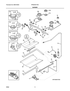 Burner Diagram and Parts List for FFGH3051VSD  Frigidaire Range