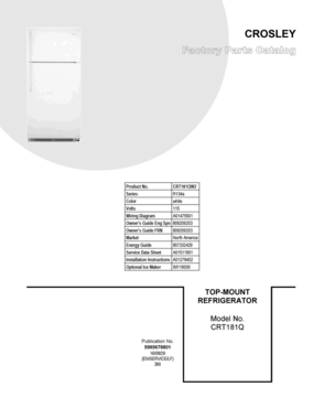 01 - COVER SHEET Diagram and Parts List for CRT181QW2  Frigidaire Refrigerator