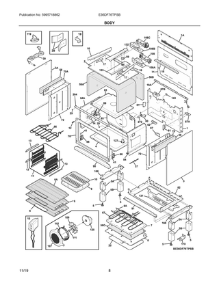 Body Diagram and Parts List for E36DF76TPSB  Frigidaire Range