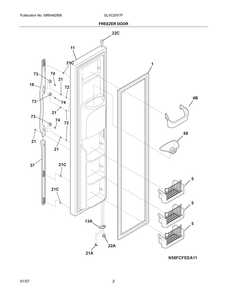 Freezer Door Diagram and Parts List for GLVC25V7FW2  Frigidaire Refrigerator