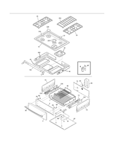 Main Top/drawer Diagram and Parts List for FPDS3085KFF  Frigidaire Range
