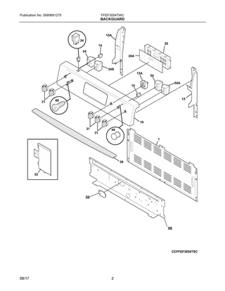 Backguard Diagram and Parts List for FFEF3054TWC  Frigidaire Range