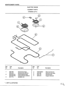 Range Elements Diagram and Parts List for 4530A  Frigidaire Range