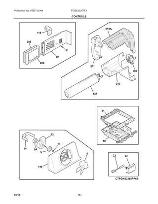 Controls Diagram and Parts List for FGSS2335TF3  Frigidaire Refrigerator