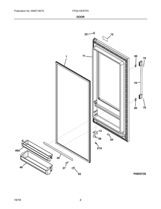 Door Diagram and Parts List for FPGU19F8TF0  Frigidaire Refrigerator