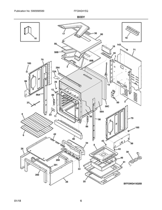 Body Diagram and Parts List for FFGW2415QBC  Frigidaire Wall Oven