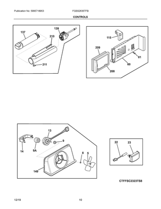 Controls Diagram and Parts List for FGSS2635TFB  Frigidaire Refrigerator