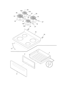 Top/drawer Diagram and Parts List for FFEF3015PWB  Frigidaire Range