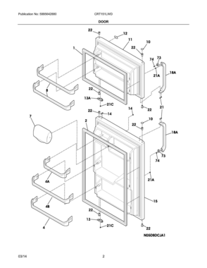 03 - DOOR Diagram and Parts List for CRT151LWD  Frigidaire Refrigerator