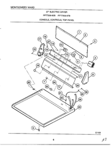 Console, Controls, Top Panel Diagram and Parts List for 7308B  Frigidaire Dryer