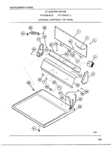 Console/controls/top Panel Diagram and Parts List for 7589-87D  Frigidaire Dryer