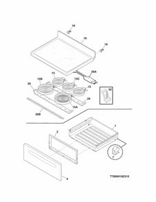 Top/drawer Diagram and Parts List for 79094184310  Kenmore Range