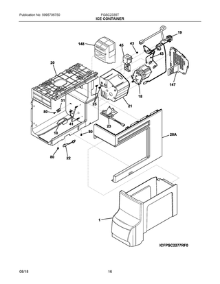 Ice Container Diagram and Parts List for FGSC2335TD4  Frigidaire Refrigerator