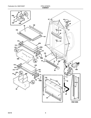 Cabinet Diagram and Parts List for FPRU19F8RFE  Frigidaire Refrigerator