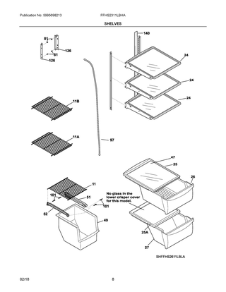 Shelves Diagram and Parts List for FFHS2311LBHA  Frigidaire Refrigerator