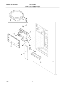 Controls And Ice Dispenser Diagram and Parts List for GRFS2853AB  Frigidaire Freezer