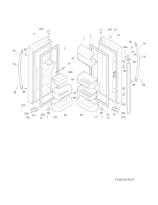 Fresh Food Doors Diagram and Parts List for 25370313210  Kenmore Refrigerator