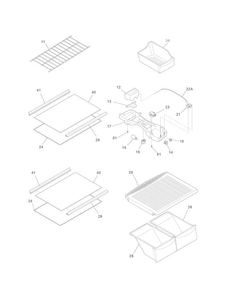 Shelves Diagram and Parts List for 25372629017  Kenmore Refrigerator