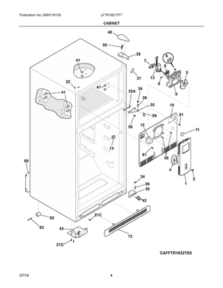 Cabinet Diagram and Parts List for LFTR1821TF7A  Frigidaire Refrigerator