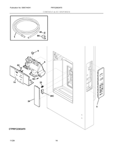 Controls And Ice Dispenser Diagram and Parts List for PRFS2883AF9  Frigidaire Refrigerator