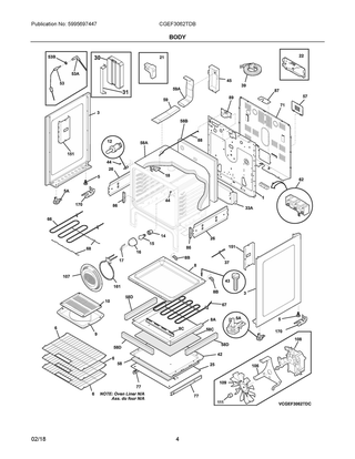 Body Diagram and Parts List for CGEF3062TDB  Frigidaire Range