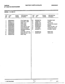 Parts List Diagram and Parts List for 61-1093-10  Frigidaire Dishwasher