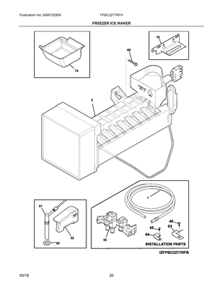 Freezer Ice Maker Diagram and Parts List for FPBC2277RFH  Frigidaire Refrigerator