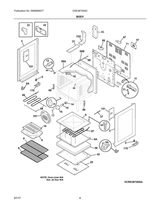 Body Diagram and Parts List for CRE3875SSC  Frigidaire Range