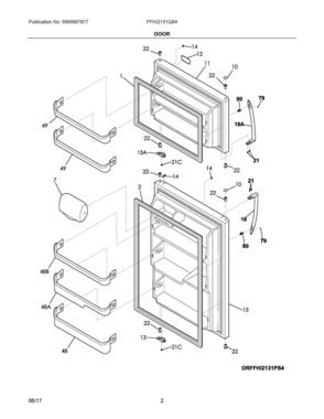 02 - DOOR Diagram and Parts List for FFHI2131QS4  Frigidaire Refrigerator