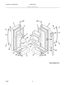 Fresh Food Door Diagram and Parts List for FFHB2750TE4  Frigidaire Refrigerator