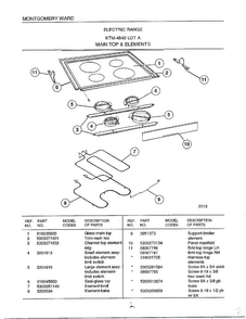Main Top And Elements Diagram and Parts List for 4843A  Frigidaire Range