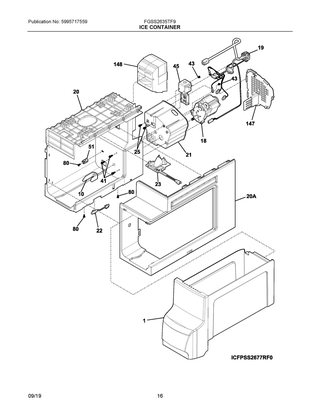 Ice Container Diagram and Parts List for FGSS2635TF9  Frigidaire Refrigerator