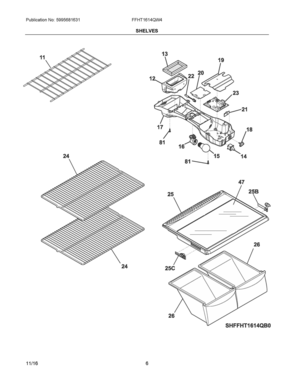 04 - SHELVES Diagram and Parts List for FFHT1614QW4  Frigidaire Refrigerator