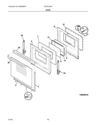 Door Diagram and Parts List for TEF351EWR  Frigidaire Range