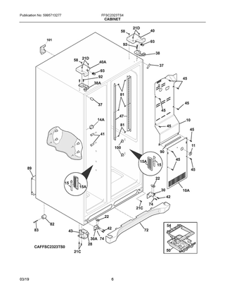 Cabinet Diagram and Parts List for FFSC2323TS4  Frigidaire Refrigerator