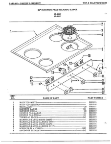 Top Diagram and Parts List for 37-0117  Frigidaire Range