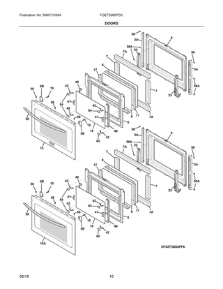Doors Diagram and Parts List for FGET3065PDC  Frigidaire Wall Oven
