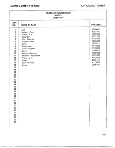 Air Conditioner Page 10 Diagram and Parts List for 5167A  Frigidaire Air Conditioner